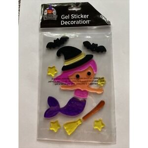NEW HALLOWEEN 17 pc Window Sticker Gel Clings Decor Mermaid Witch Broom Star Bat